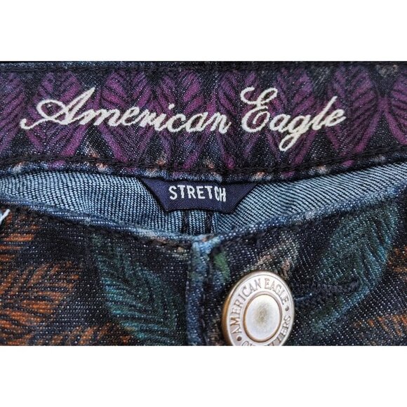 American Eagle Jeggings Women’s Size 8 Purple Blue Patterned Skinny Leg Stretch - Picture 3 of 4